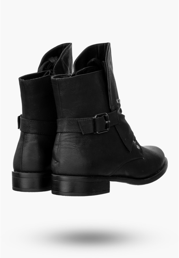 Buty Damskie Botki Ekoskóra Na Płaskim Obcasie Czarne Na Zimę MR1711-4