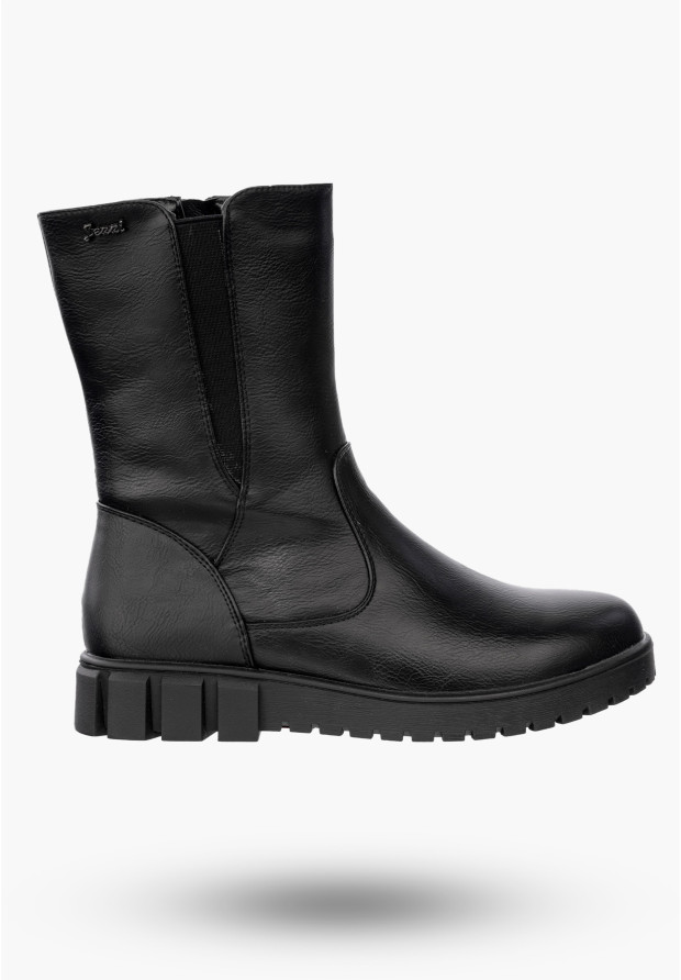 Buty Damskie Botki Ekoskóra Czarne Ocieplane Stylowe Na Zimę ASA129-2