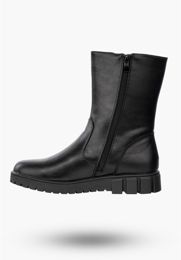Buty Damskie Botki Ekoskóra Czarne Ocieplane Stylowe Na Zimę ASA129-2