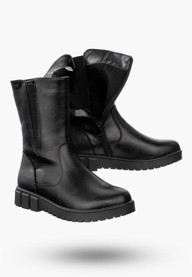 Buty Damskie Botki Ekoskóra Czarne Ocieplane Stylowe Na Zimę ASA129-2
