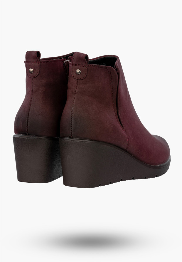Buty Damskie Botki Bordowe Ekoskóra Ocieplane Na Koturnie Na Zimę MR1710-3