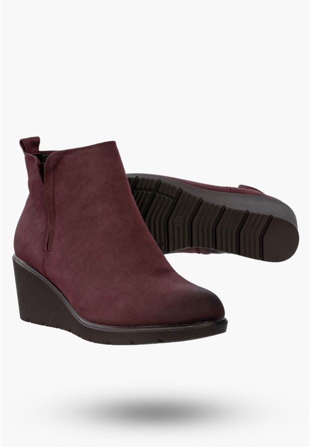 Buty Damskie Botki Bordowe Ekoskóra Ocieplane Na Koturnie Na Zimę MR1710-3