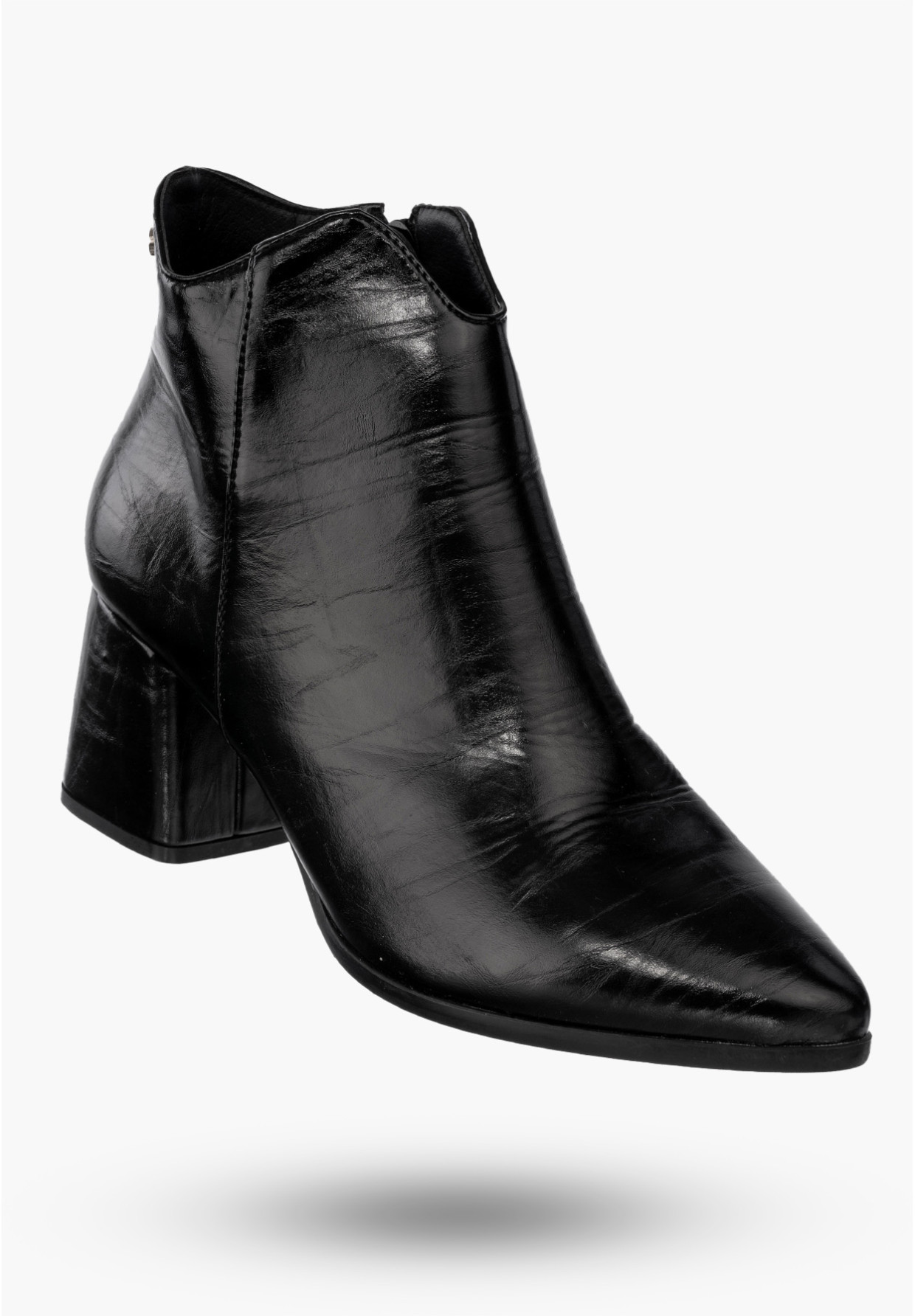 Buty Damskie Botki Ekoskóra Ocieplane Na Klocku Na Zimę Czarne RMR2025-3