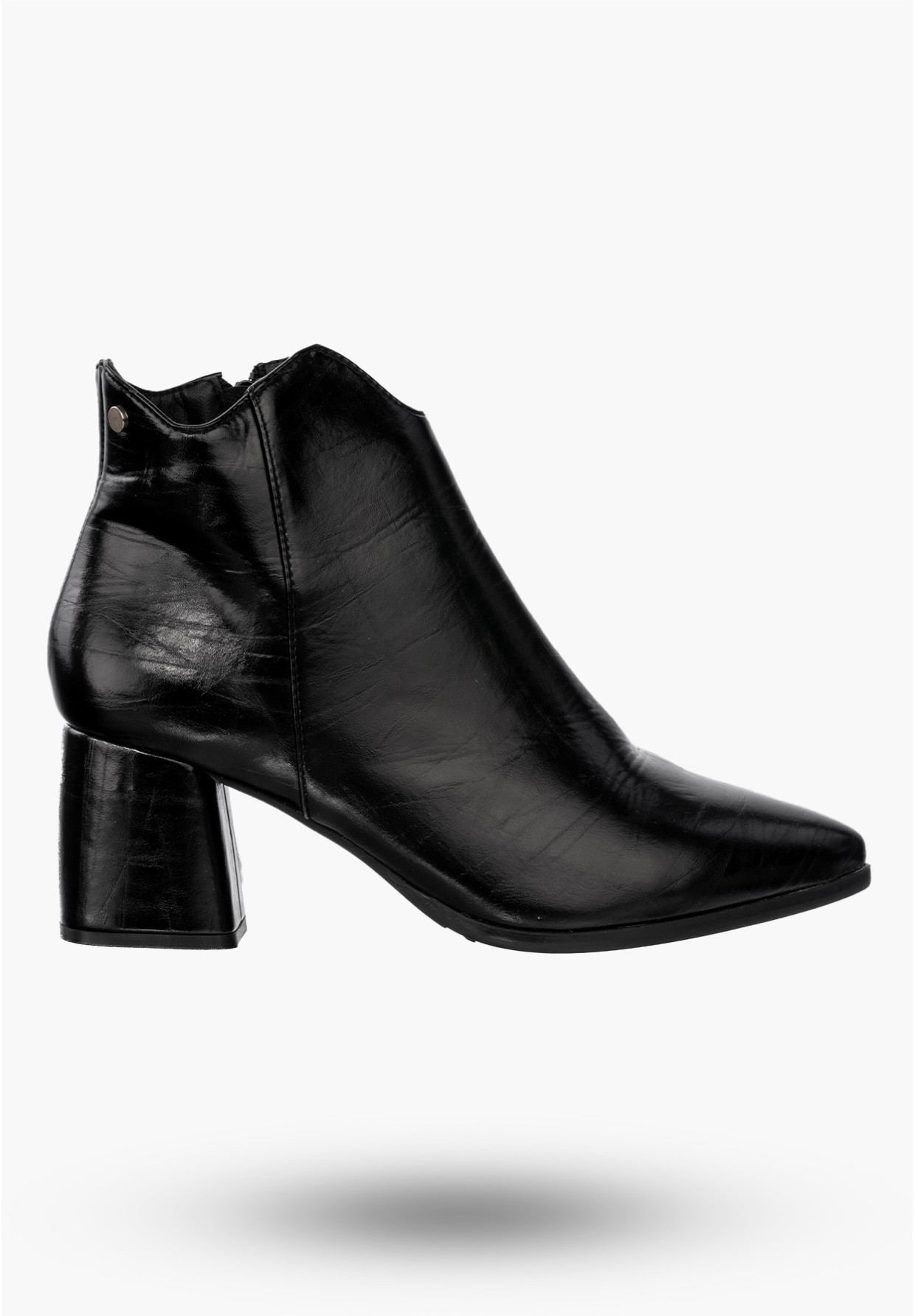 Buty Damskie Botki Ekoskóra Ocieplane Na Klocku Na Zimę Czarne RMR2025-3