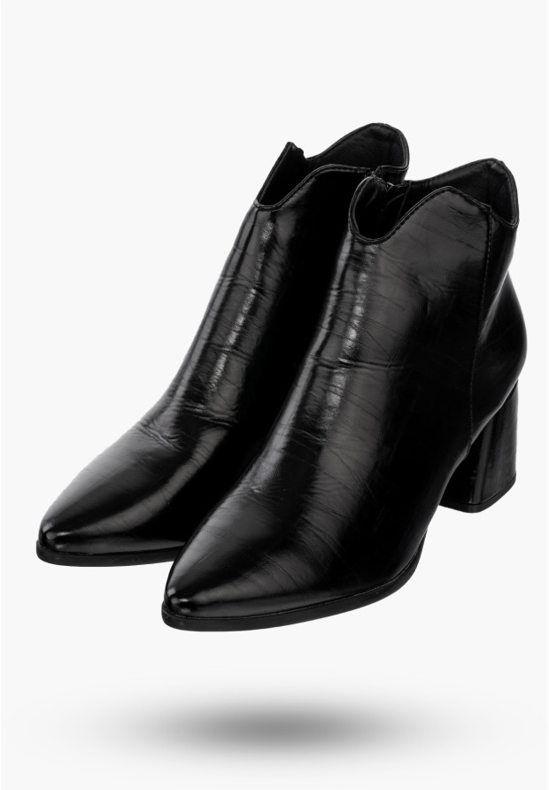 Buty Damskie Botki Ekoskóra Ocieplane Na Klocku Na Zimę Czarne RMR2025-3