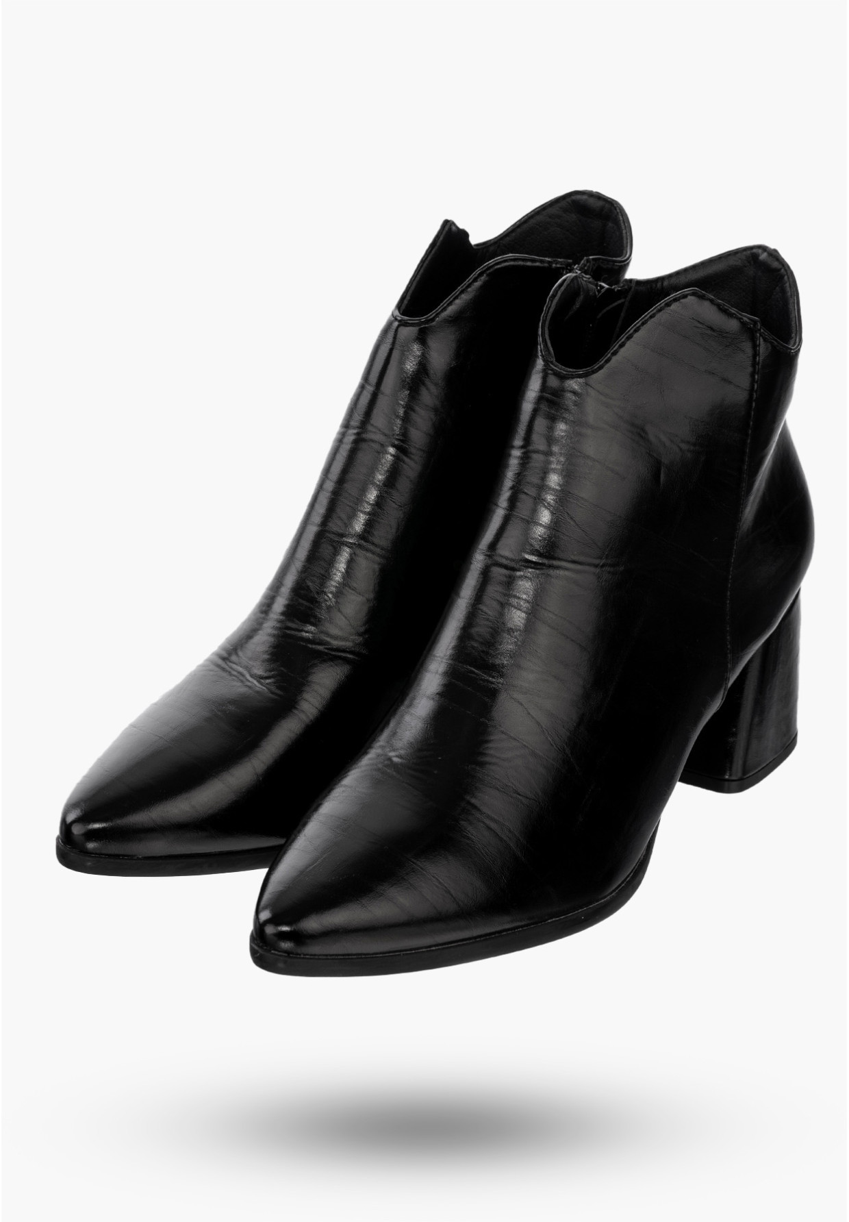 Buty Damskie Botki Ekoskóra Ocieplane Na Klocku Na Zimę Czarne RMR2025-3
