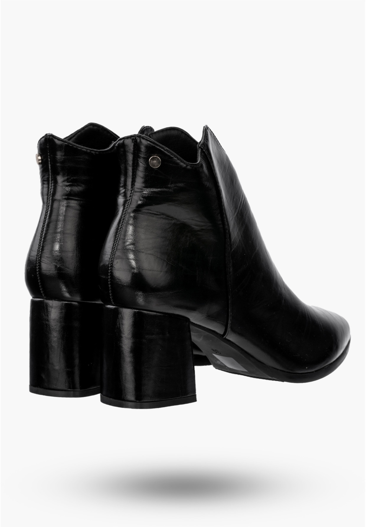 Buty Damskie Botki Ekoskóra Ocieplane Na Klocku Na Zimę Czarne RMR2025-3