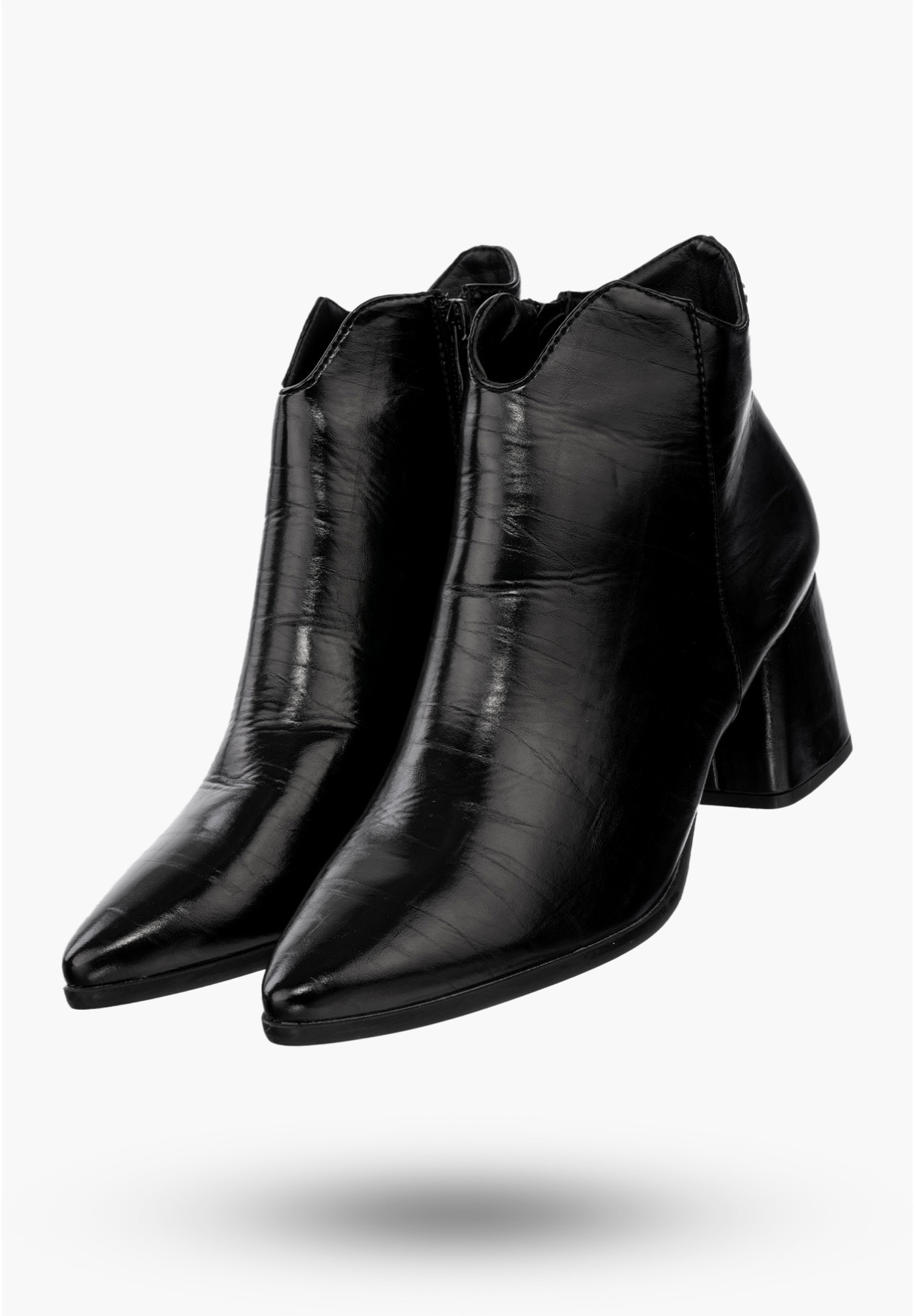 Buty Damskie Botki Ekoskóra Ocieplane Na Klocku Na Zimę Czarne RMR2025-3