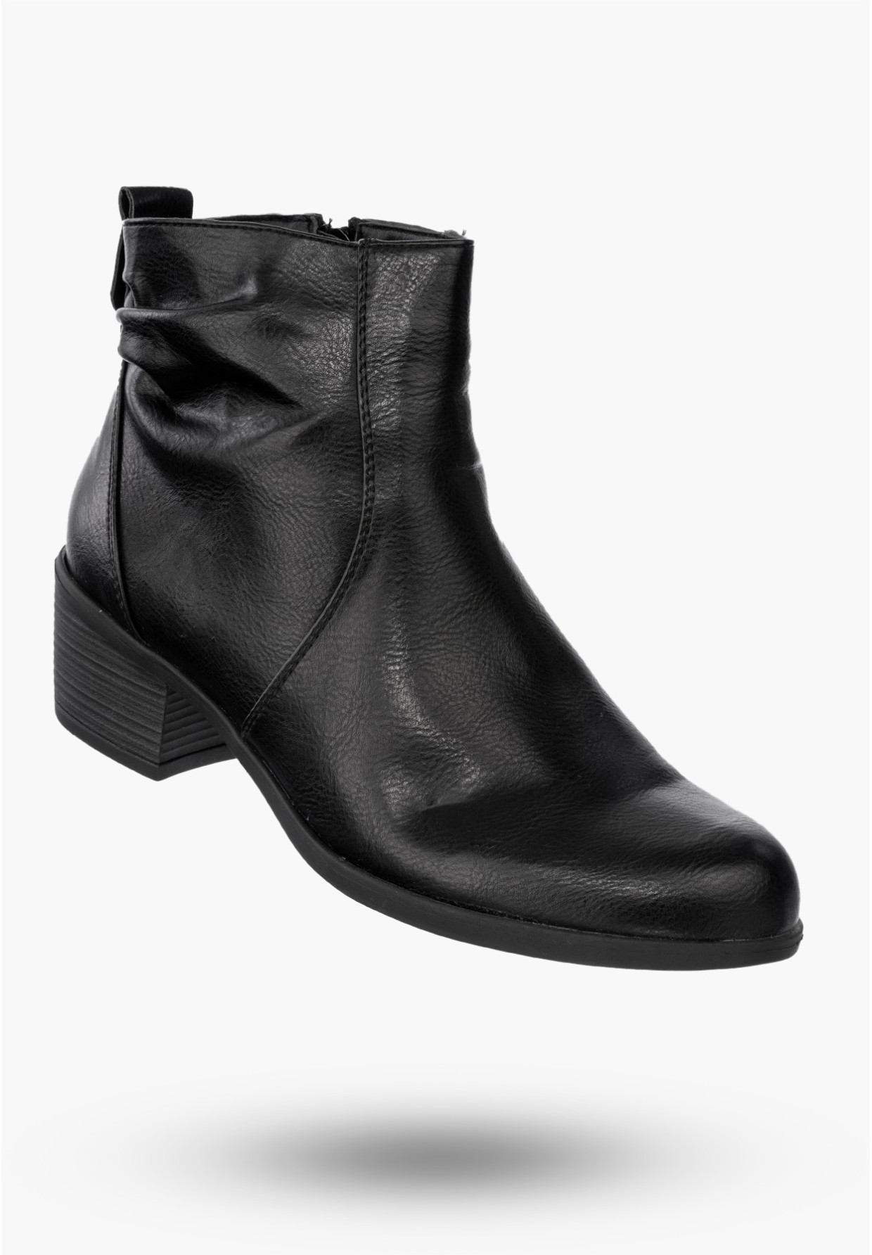 Buty Damskie Botki Ekoskóra Ocieplane Na Klocku Eleganckie Na Zimę Czarne RMR1919-1