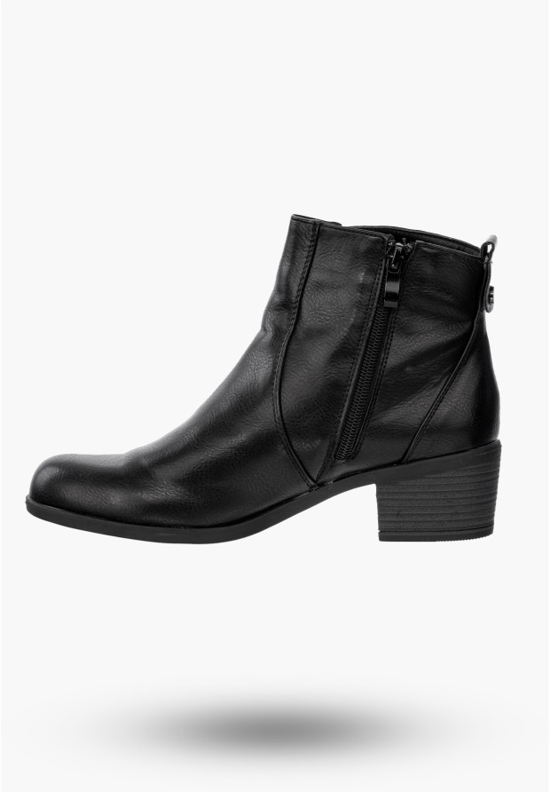 Buty Damskie Botki Ekoskóra Ocieplane Na Klocku Eleganckie Na Zimę Czarne RMR1919-1