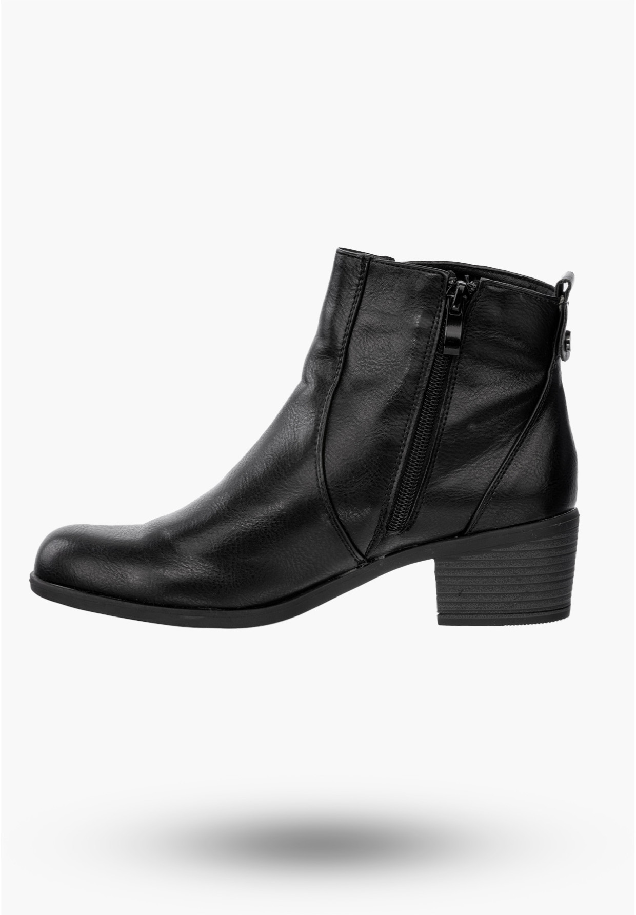 Buty Damskie Botki Ekoskóra Ocieplane Na Klocku Eleganckie Na Zimę Czarne RMR1919-1