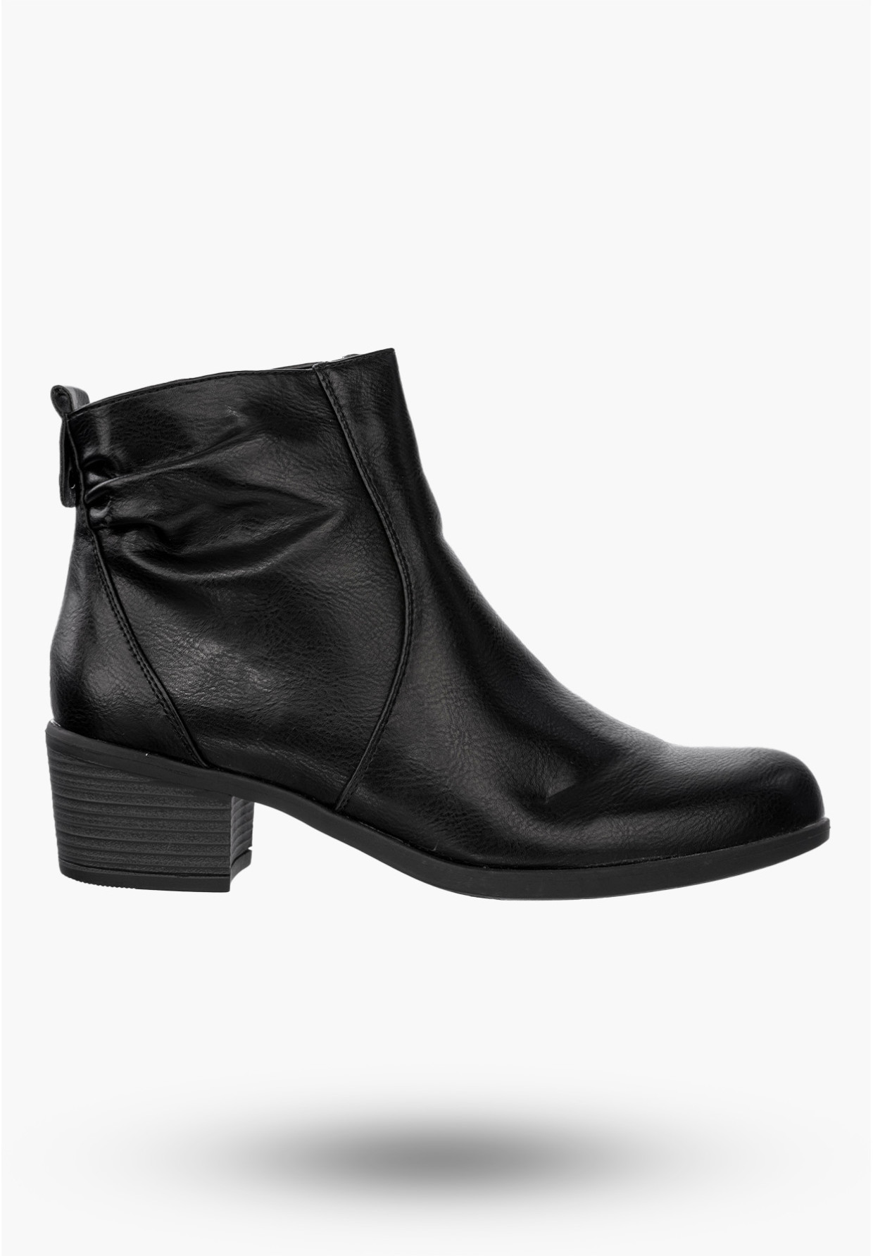 Buty Damskie Botki Ekoskóra Ocieplane Na Klocku Eleganckie Na Zimę Czarne RMR1919-1