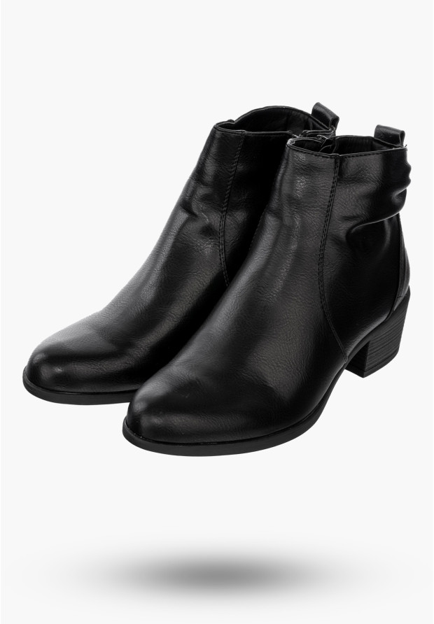 Buty Damskie Botki Ekoskóra Ocieplane Na Klocku Eleganckie Na Zimę Czarne RMR1919-1