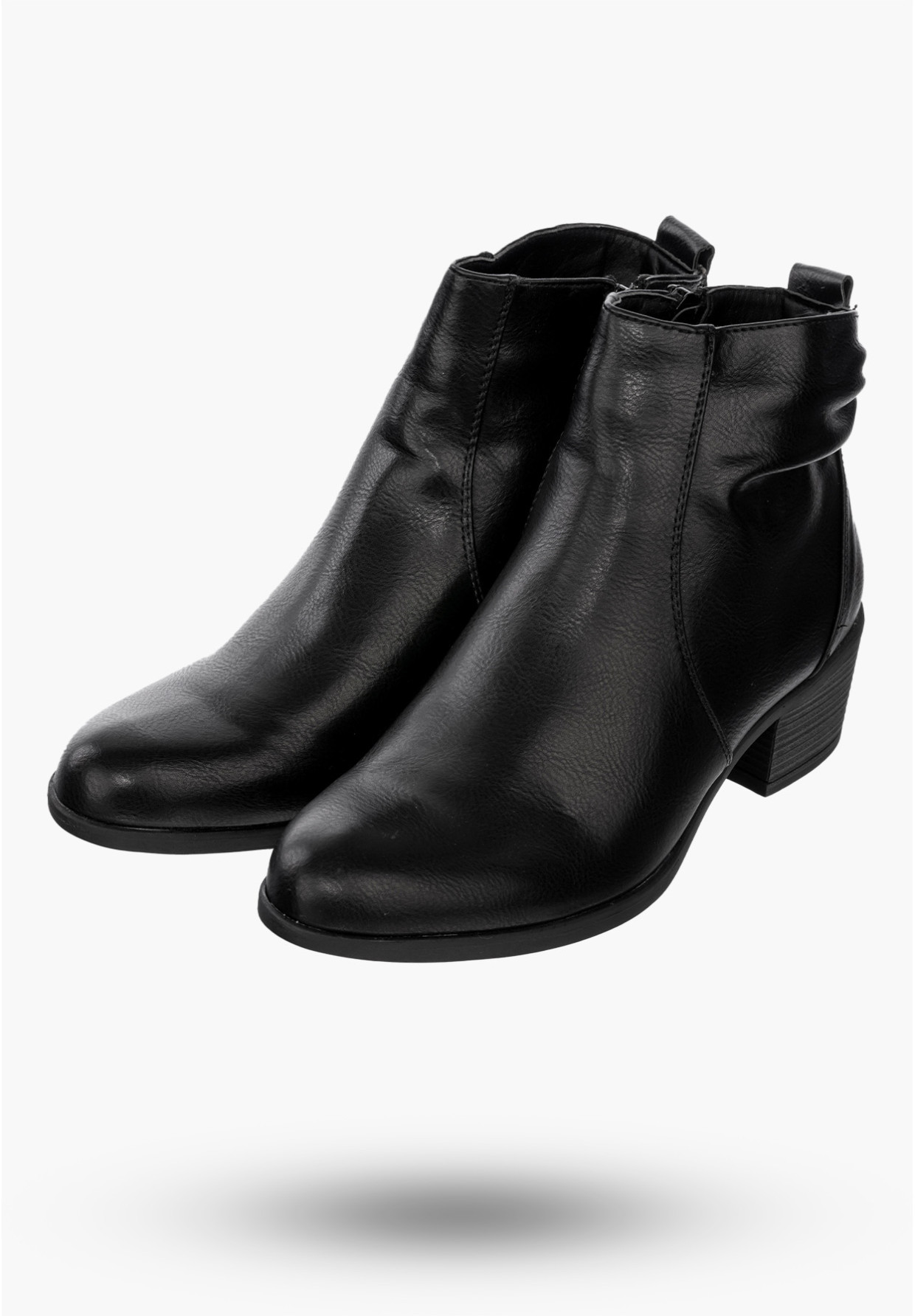 Buty Damskie Botki Ekoskóra Ocieplane Na Klocku Eleganckie Na Zimę Czarne RMR1919-1