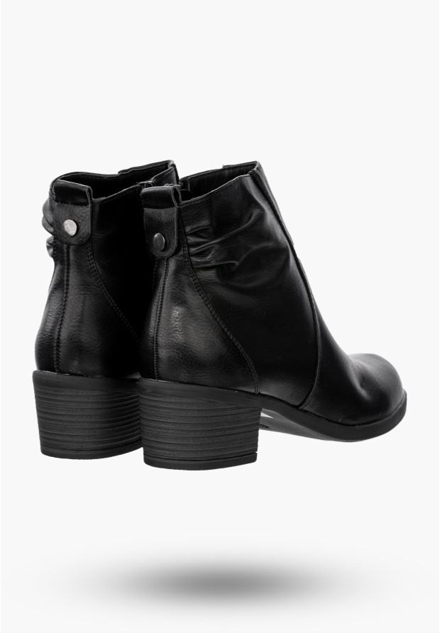 Buty Damskie Botki Ekoskóra Ocieplane Na Klocku Eleganckie Na Zimę Czarne RMR1919-1