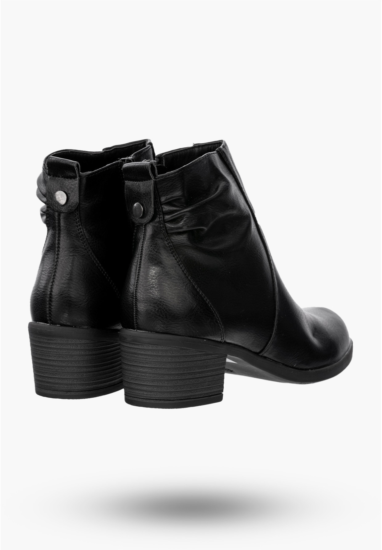 Buty Damskie Botki Ekoskóra Ocieplane Na Klocku Eleganckie Na Zimę Czarne RMR1919-1