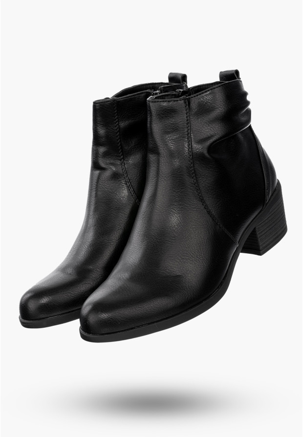 Buty Damskie Botki Ekoskóra Ocieplane Na Klocku Eleganckie Na Zimę Czarne RMR1919-1