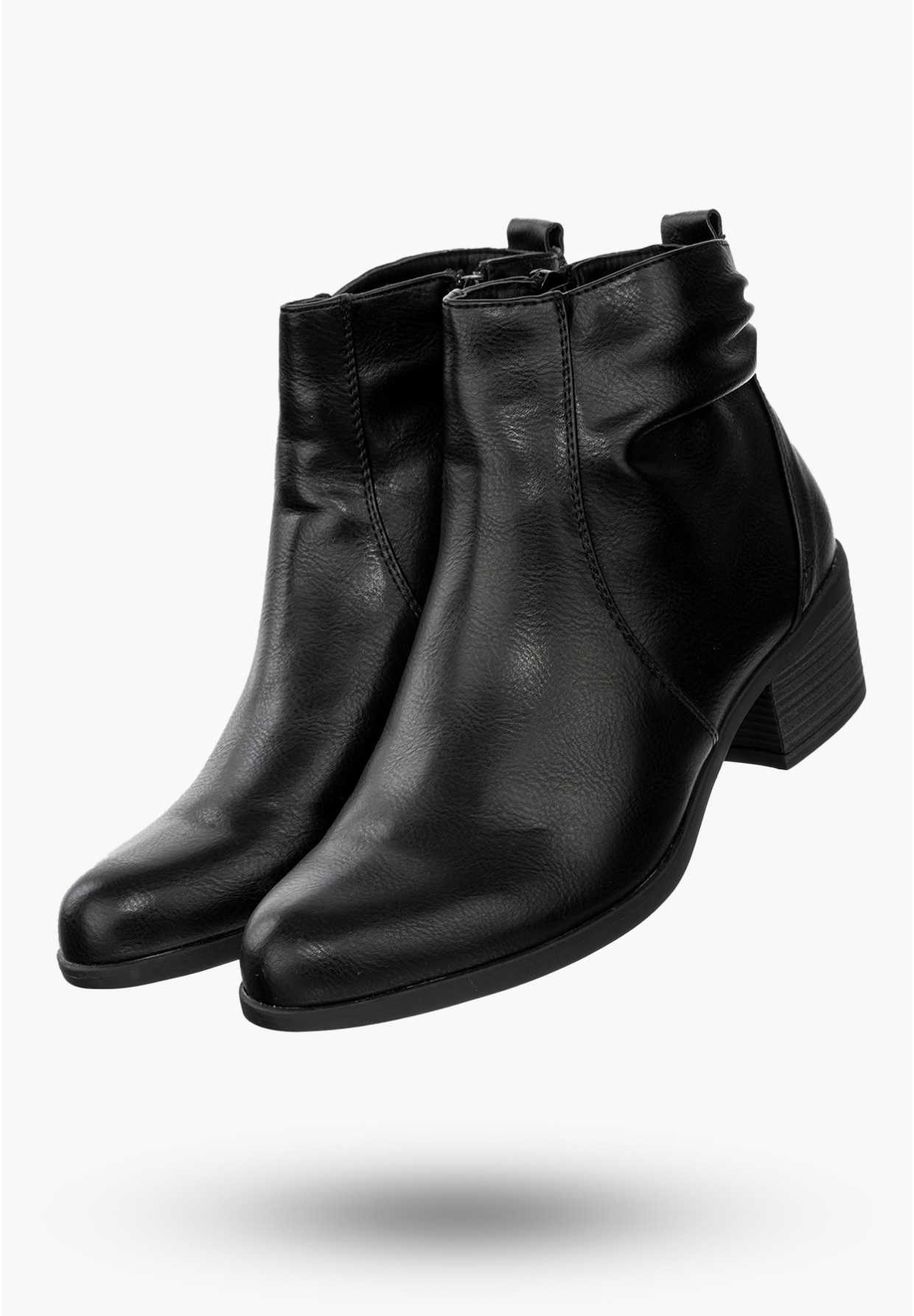 Buty Damskie Botki Ekoskóra Ocieplane Na Klocku Eleganckie Na Zimę Czarne RMR1919-1