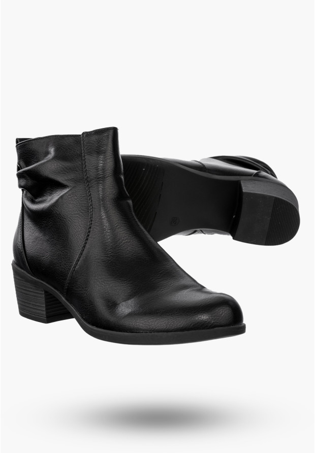 Buty Damskie Botki Ekoskóra Ocieplane Na Klocku Eleganckie Na Zimę Czarne RMR1919-1