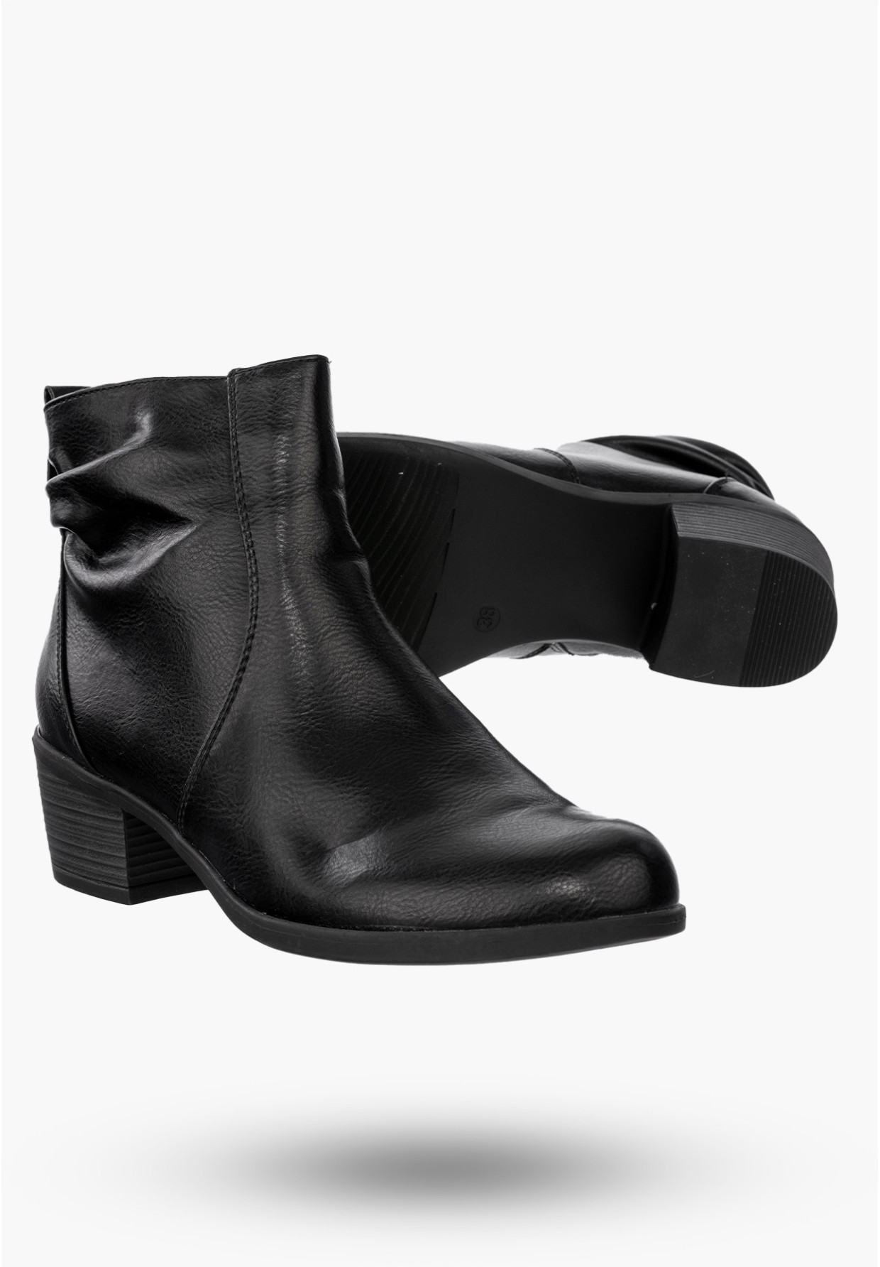 Buty Damskie Botki Ekoskóra Ocieplane Na Klocku Eleganckie Na Zimę Czarne RMR1919-1