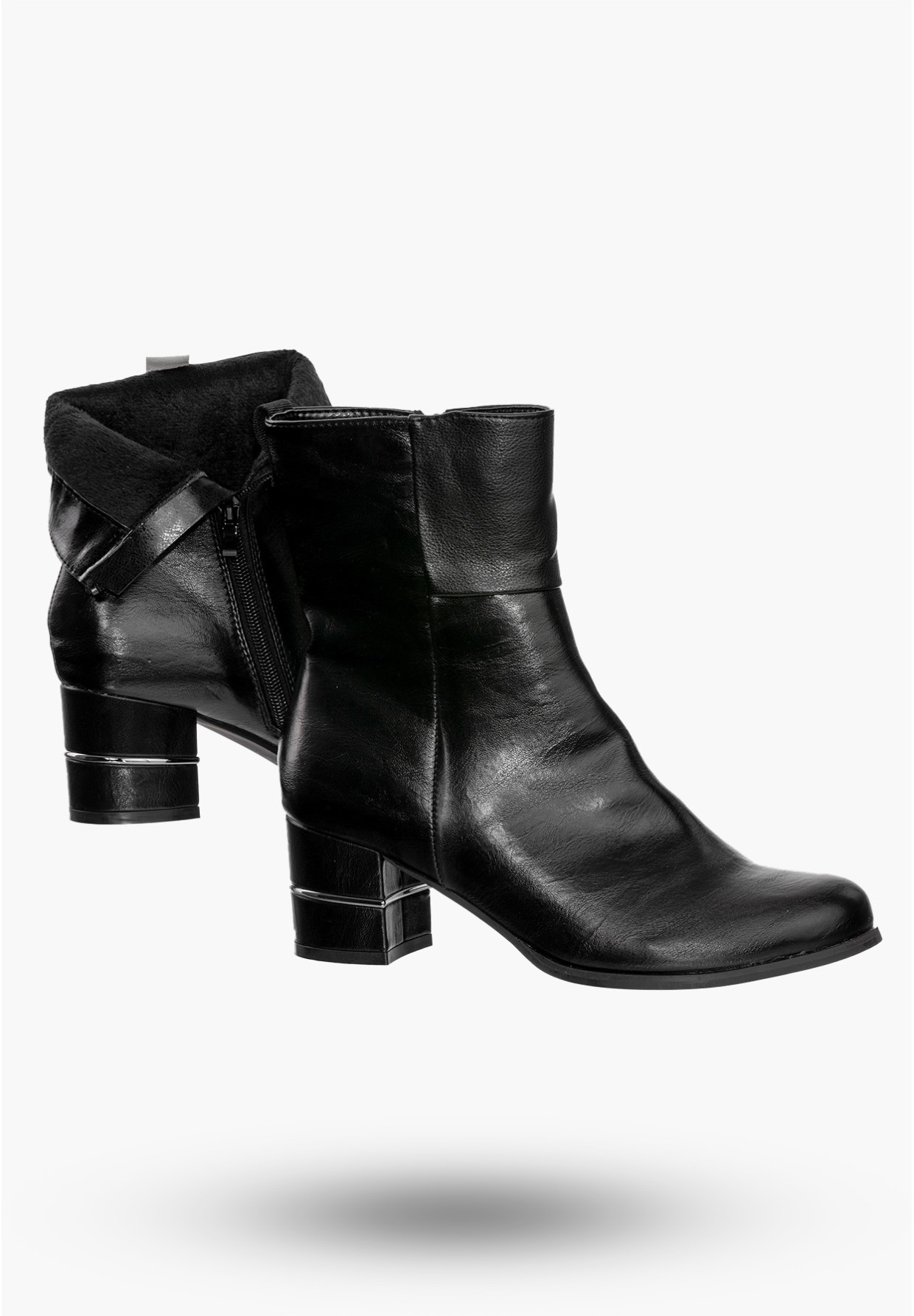 Buty Damskie Botki Ekoskóra Ocieplane Na Klocku Modne Na Zimę Czarne ASA125A-5