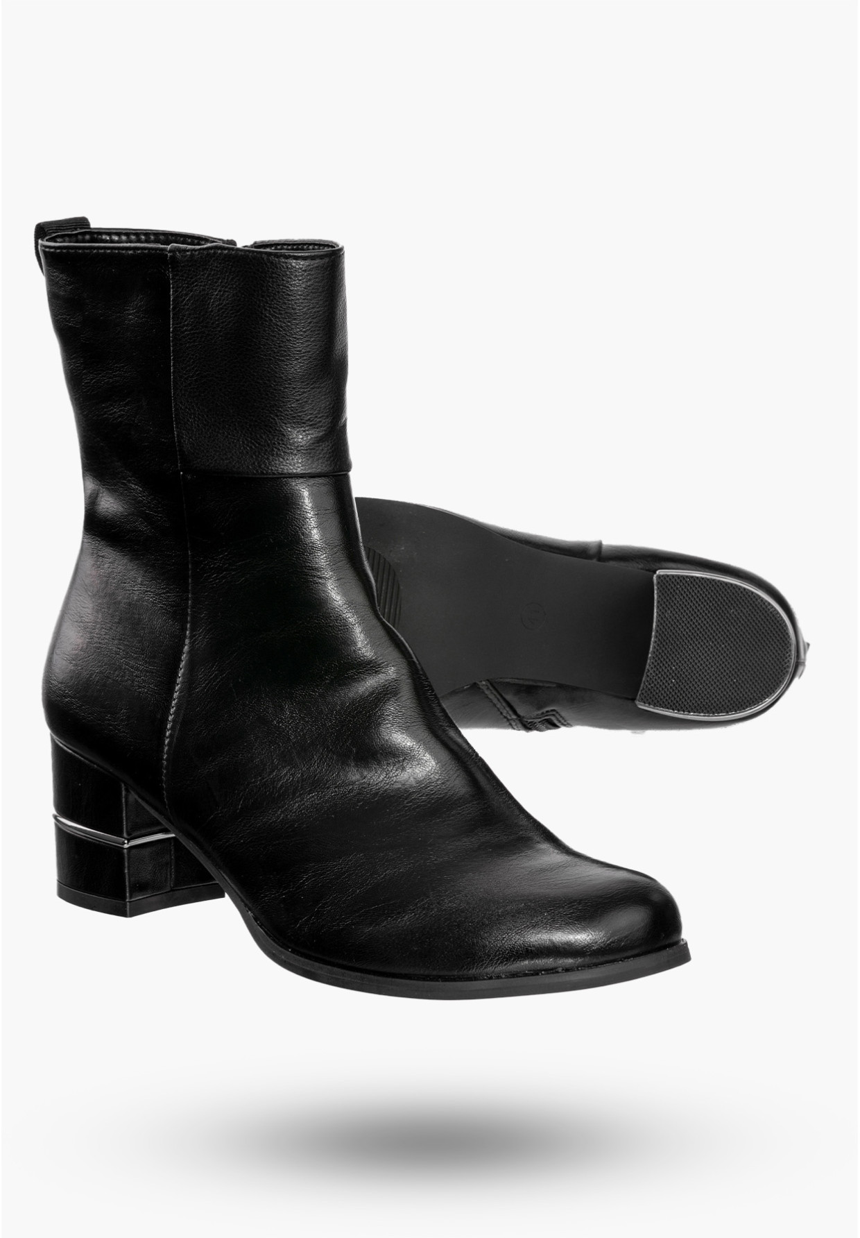 Buty Damskie Botki Ekoskóra Ocieplane Na Klocku Modne Na Zimę Czarne ASA125A-5