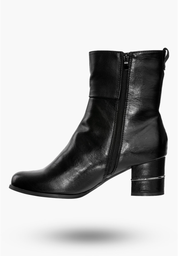 Buty Damskie Botki Ekoskóra Ocieplane Na Klocku Modne Na Zimę Czarne ASA125A-5