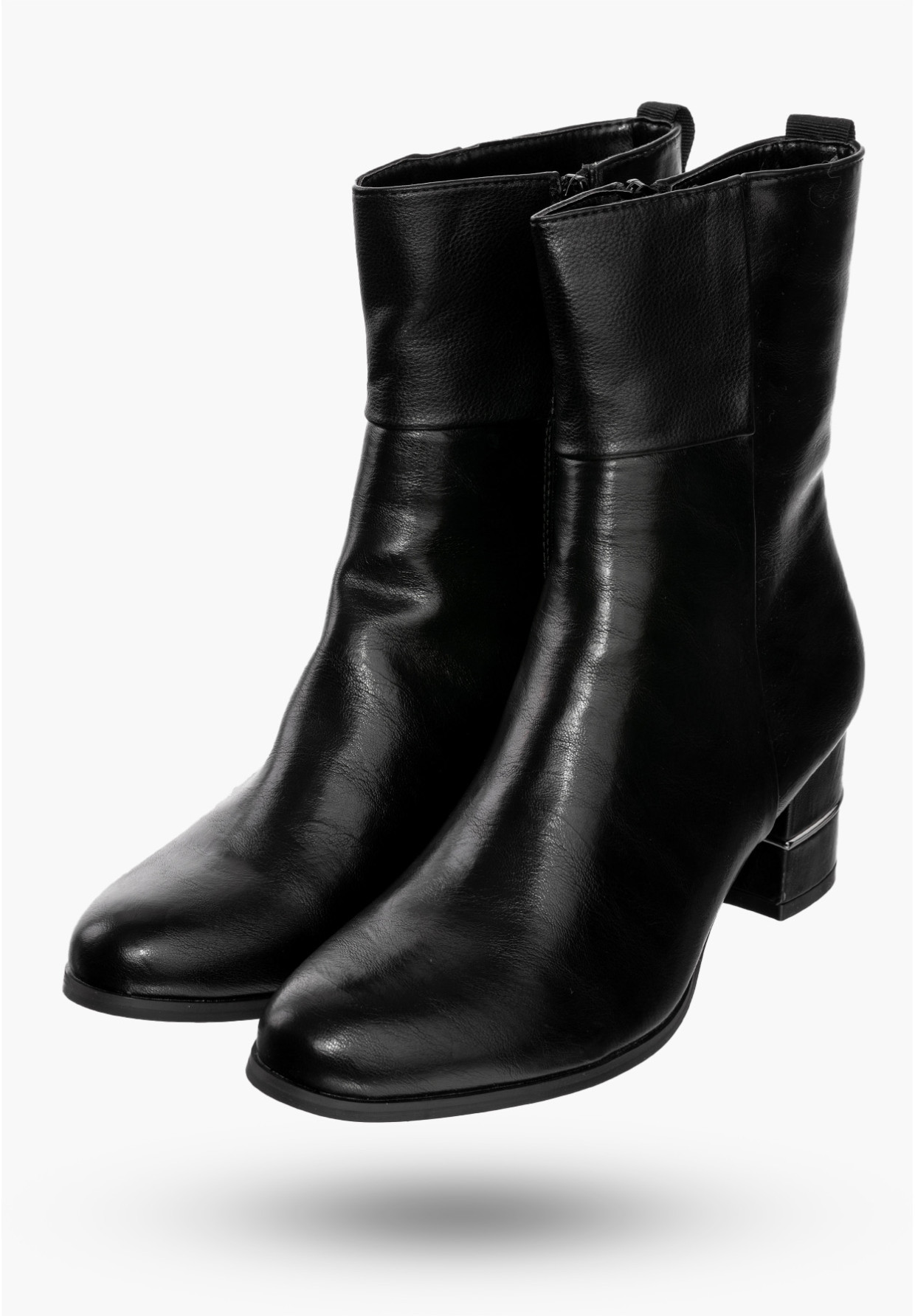 Buty Damskie Botki Ekoskóra Ocieplane Na Klocku Modne Na Zimę Czarne ASA125A-5