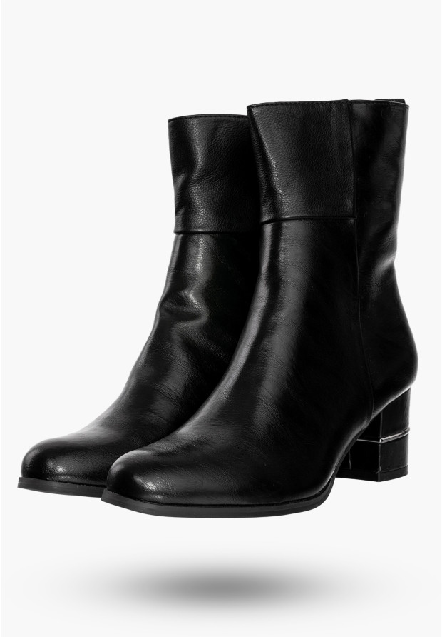 Buty Damskie Botki Ekoskóra Ocieplane Na Klocku Modne Na Zimę Czarne ASA125A-5