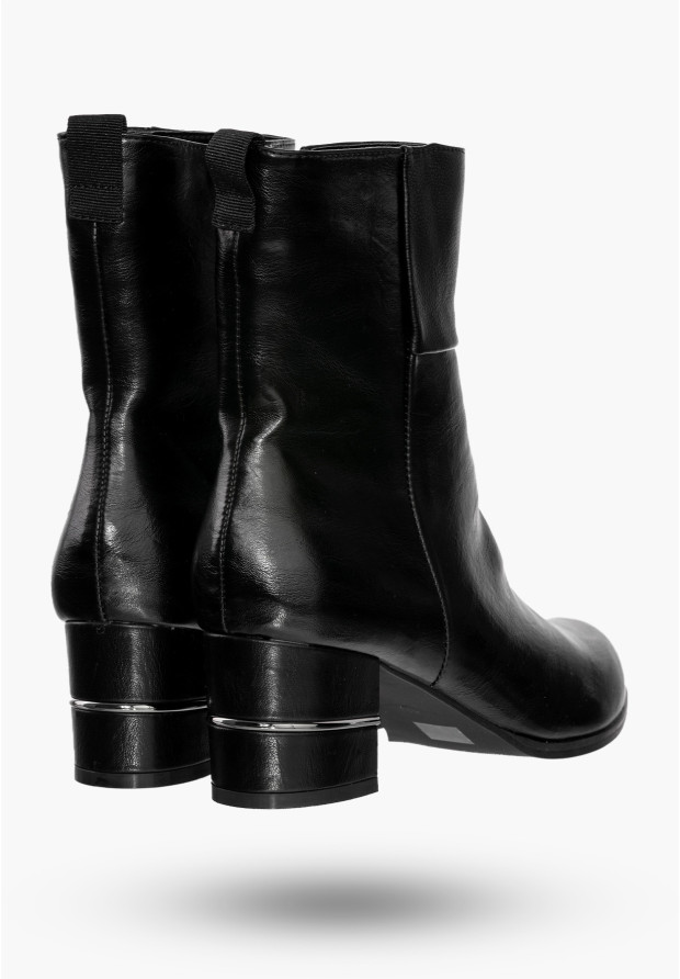 Buty Damskie Botki Ekoskóra Ocieplane Na Klocku Modne Na Zimę Czarne ASA125A-5
