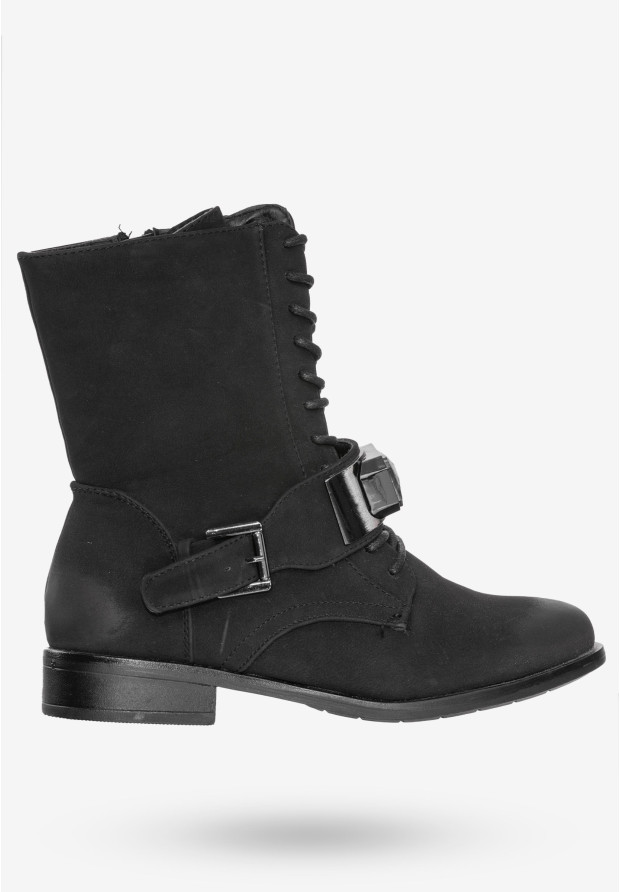 Buty Damskie Botki Ekoskóra Ocieplane Na Zimę Czarne MR1711-8