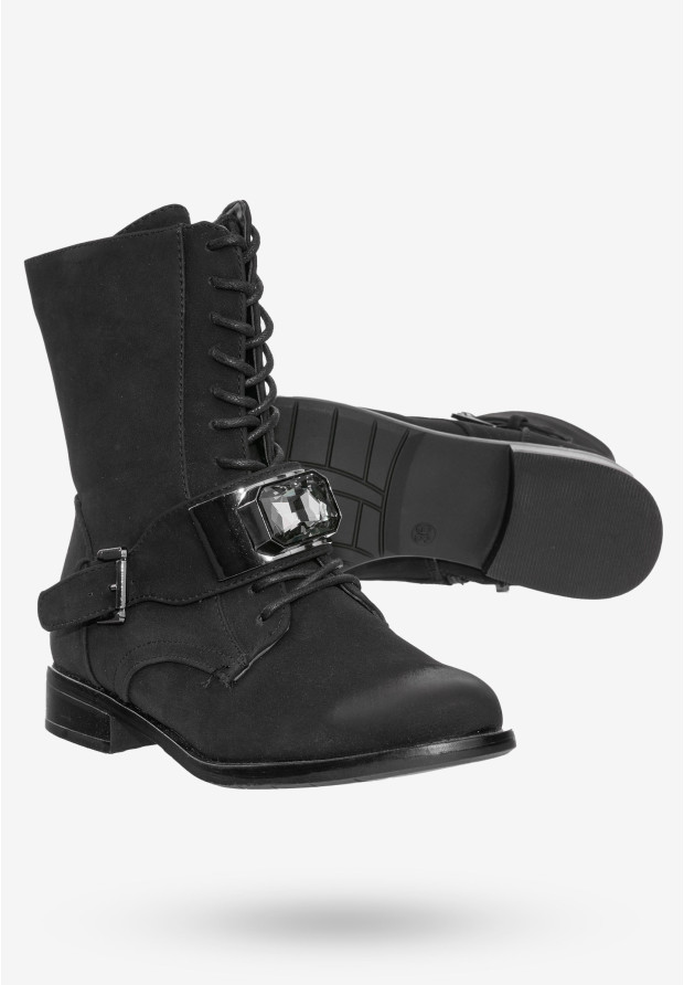Buty Damskie Botki Ekoskóra Ocieplane Na Zimę Czarne MR1711-8