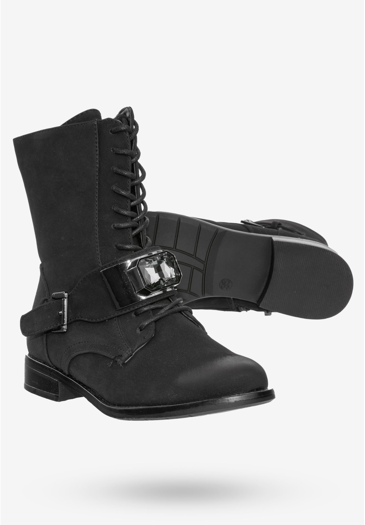 Buty Damskie Botki Ekoskóra Ocieplane Na Zimę Czarne MR1711-8