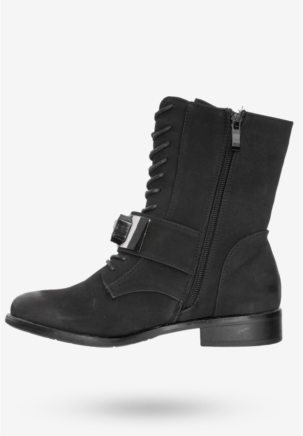 Buty Damskie Botki Ekoskóra Ocieplane Na Zimę Czarne MR1711-8