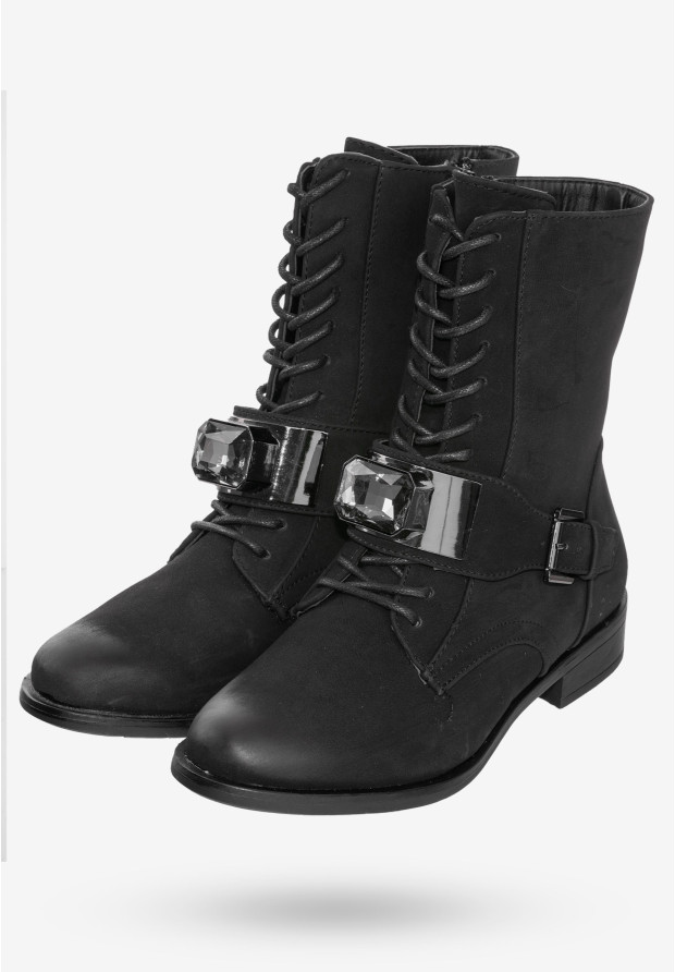 Buty Damskie Botki Ekoskóra Ocieplane Na Zimę Czarne MR1711-8