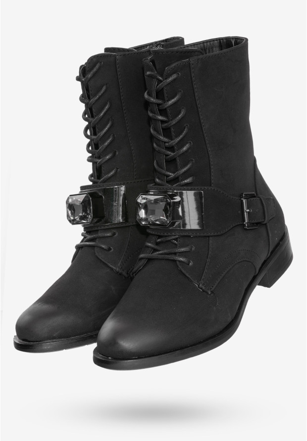 Buty Damskie Botki Ekoskóra Ocieplane Na Zimę Czarne MR1711-8