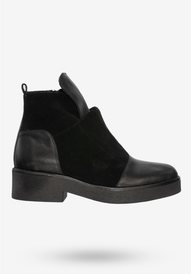 Buty Damskie Botki Ze Skóry Naturalnej Na Zimę Ocieplane Czarne V245