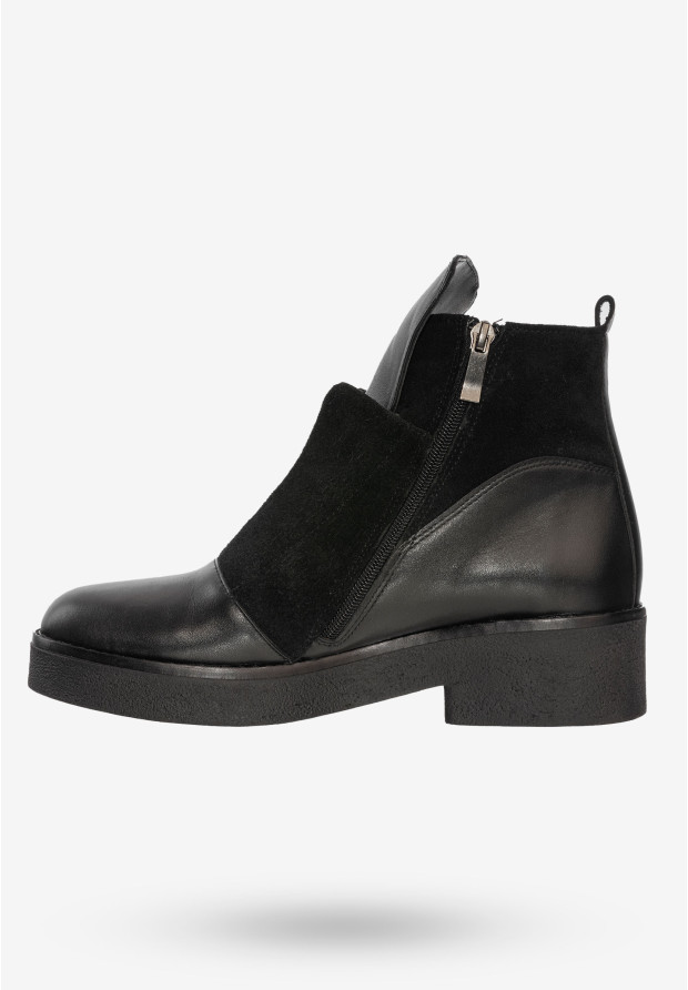 Buty Damskie Botki Ze Skóry Naturalnej Na Zimę Ocieplane Czarne V245