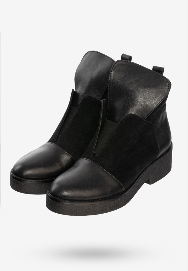 Buty Damskie Botki Ze Skóry Naturalnej Na Zimę Ocieplane Czarne V245