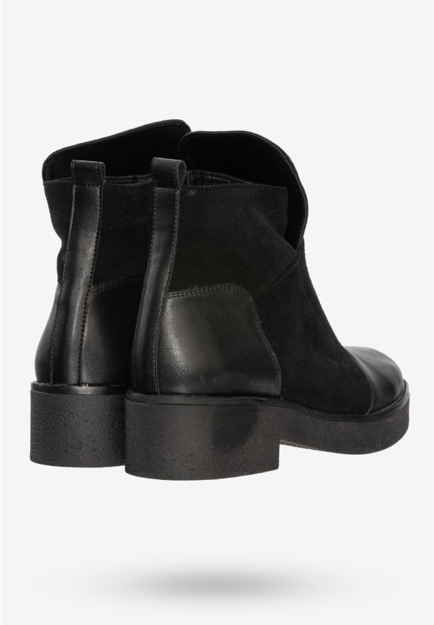 Buty Damskie Botki Ze Skóry Naturalnej Na Zimę Ocieplane Czarne V245