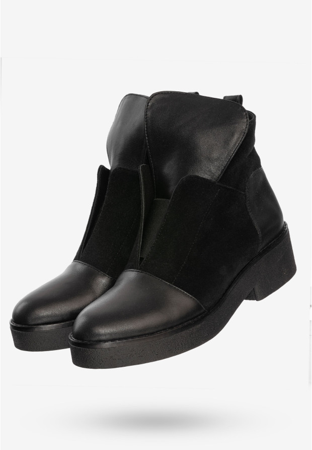Buty Damskie Botki Ze Skóry Naturalnej Na Zimę Ocieplane Czarne V245