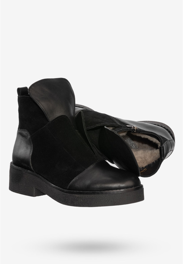 Buty Damskie Botki Ze Skóry Naturalnej Na Zimę Ocieplane Czarne V245