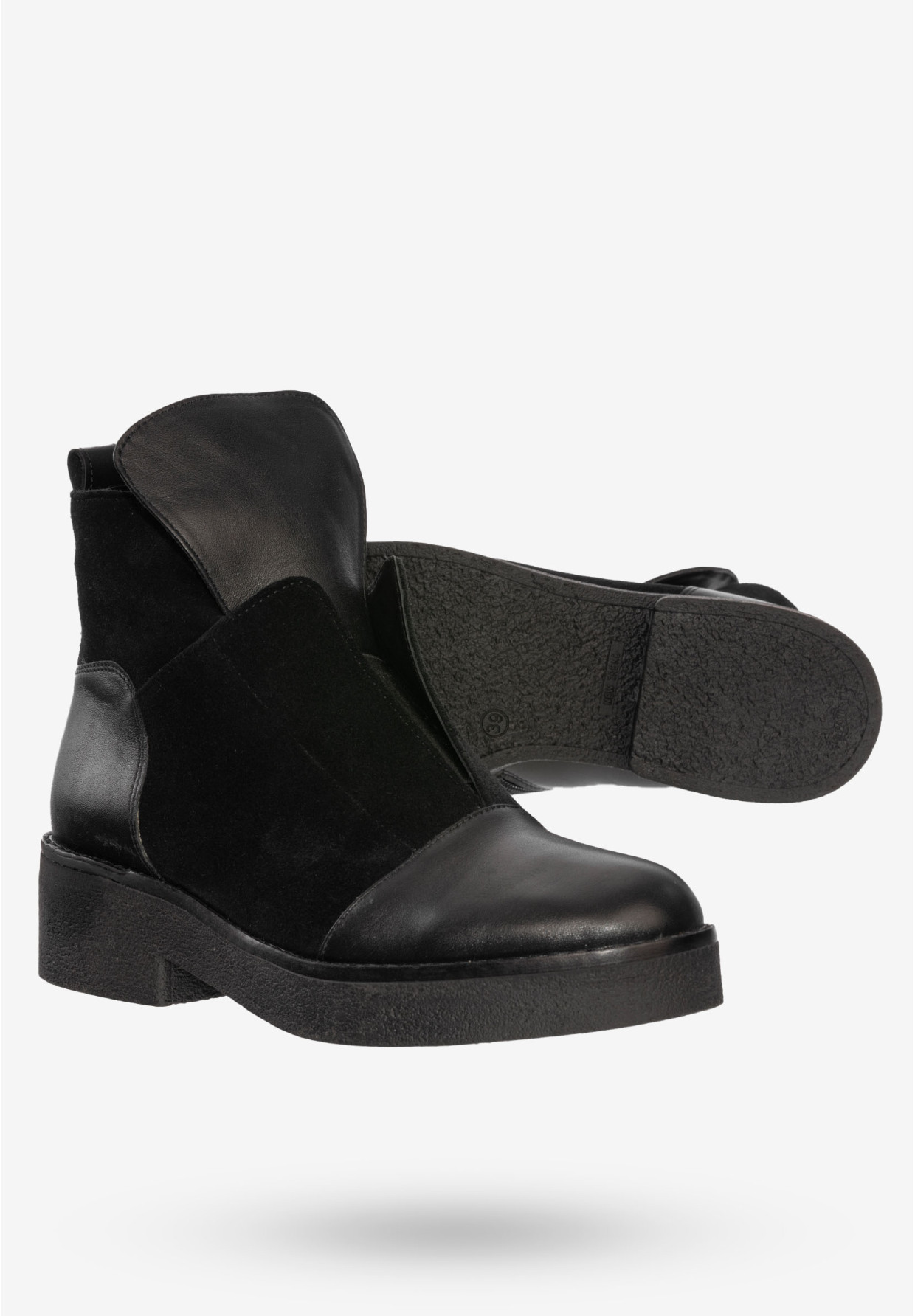 Buty Damskie Botki Ze Skóry Naturalnej Na Zimę Ocieplane Czarne V245