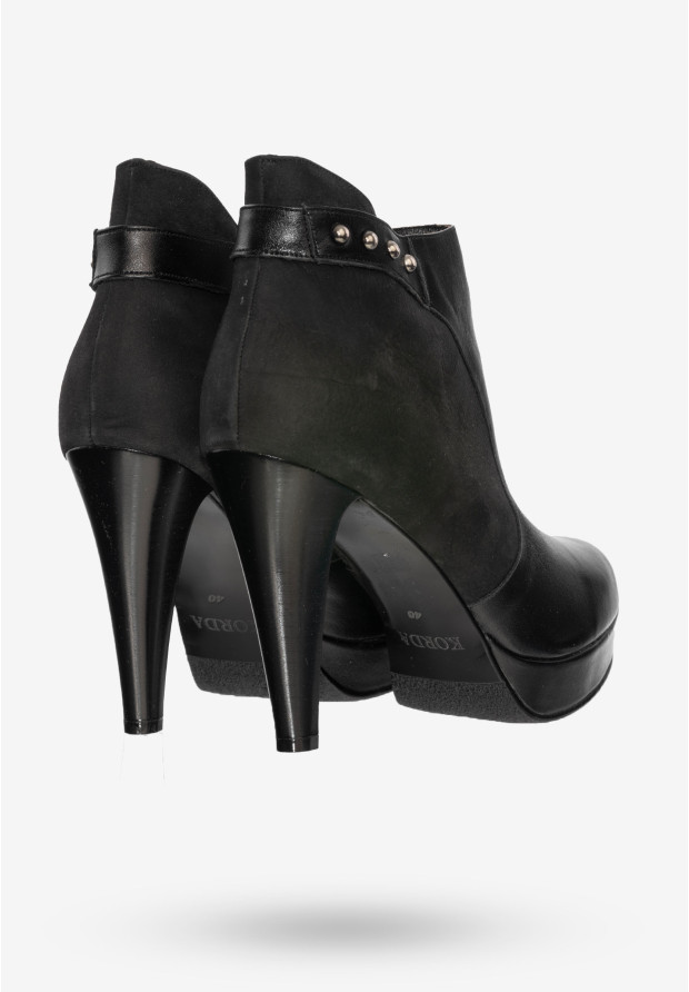 Buty Damskie Botki Skórzane Na Obcasie Na Zimę Modne Czarne Korda 1226