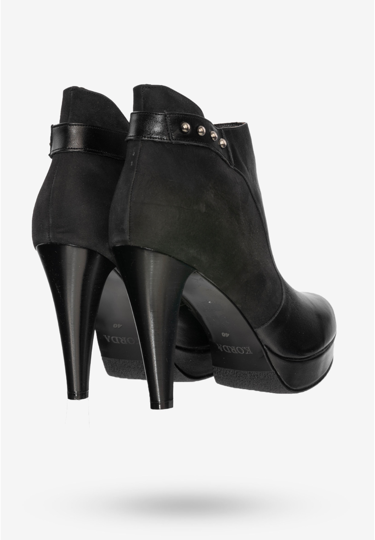 Buty Damskie Botki Skórzane Na Obcasie Na Zimę Modne Czarne Korda 1226