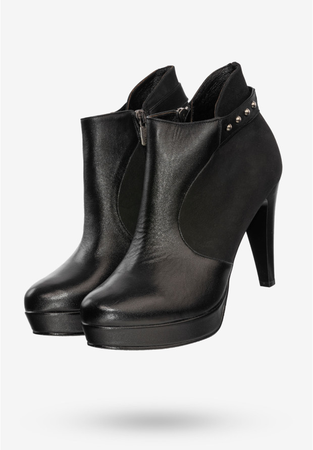 Buty Damskie Botki Skórzane Na Obcasie Na Zimę Modne Czarne Korda 1226