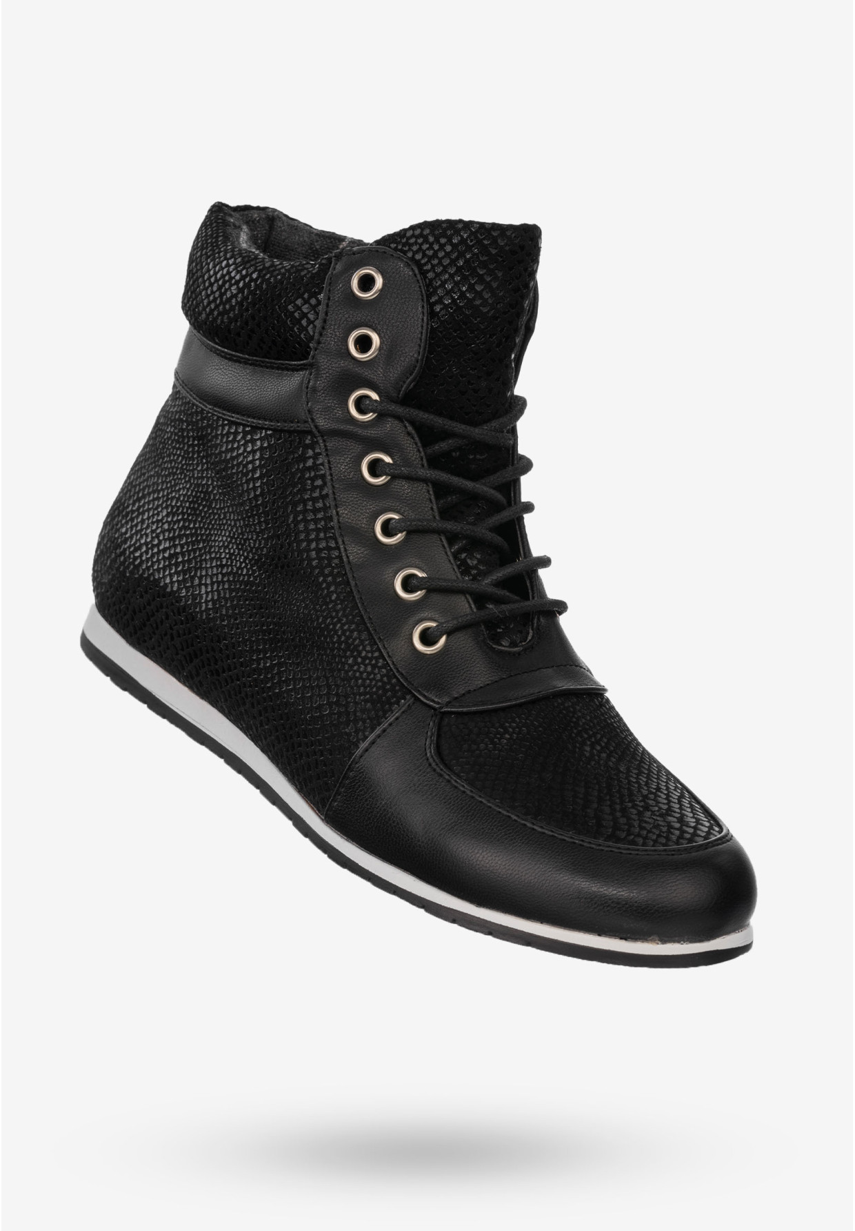 Buty Damskie Botki Ekoskóra Na Zimę Klasyczne Sznurowane Czarne 3802
