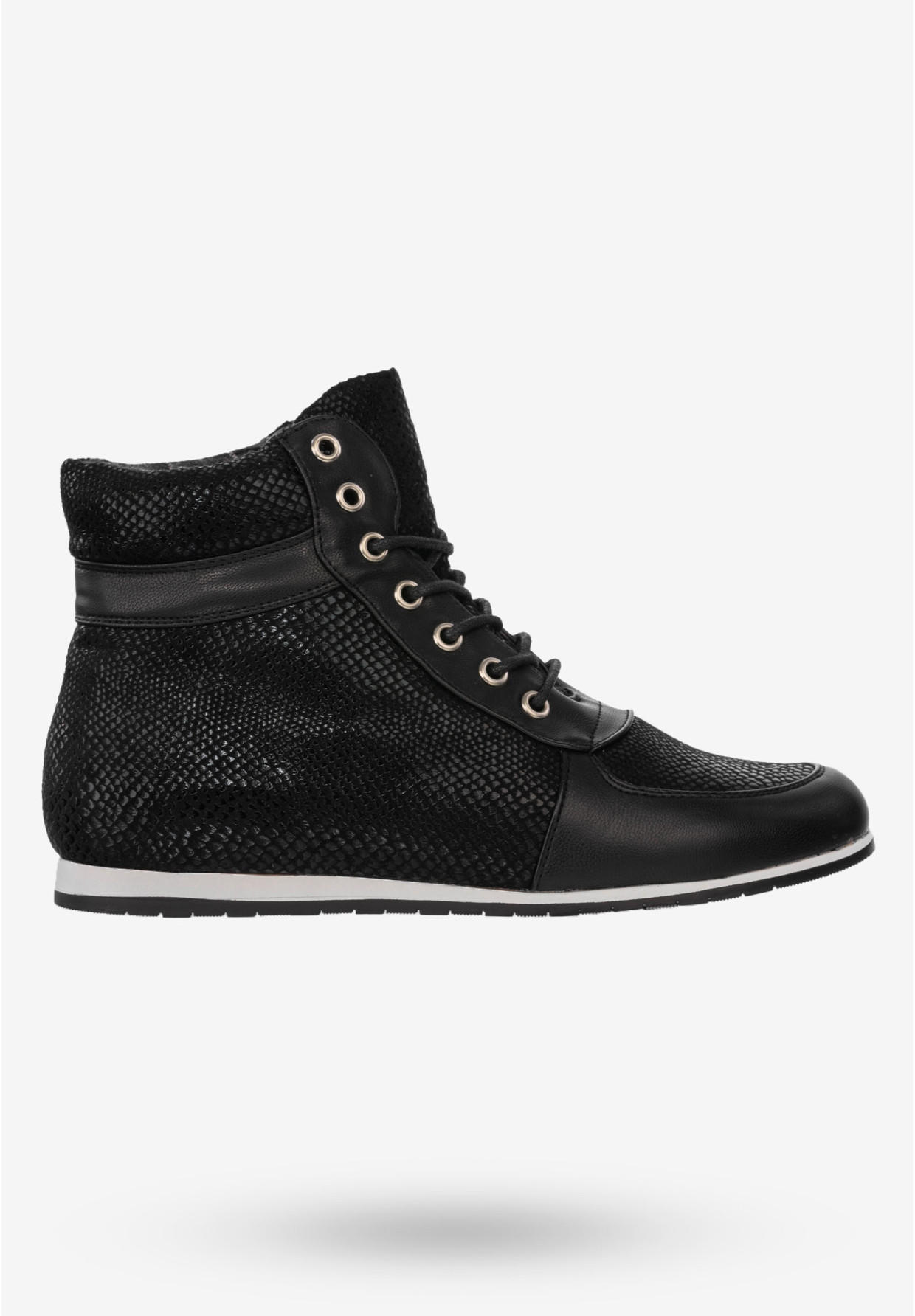 Buty Damskie Botki Ekoskóra Na Zimę Klasyczne Sznurowane Czarne 3802