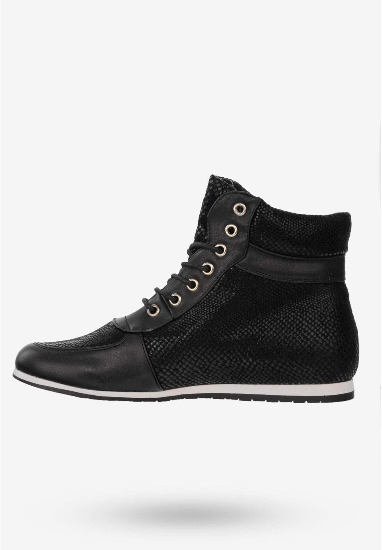 Buty Damskie Botki Ekoskóra Na Zimę Klasyczne Sznurowane Czarne 3802