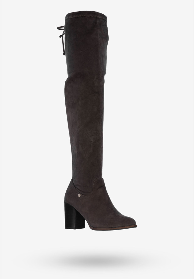 Buty Damskie Kozaki Zamszowe Długie Na Zimę BIGSTAR Szare BB274530